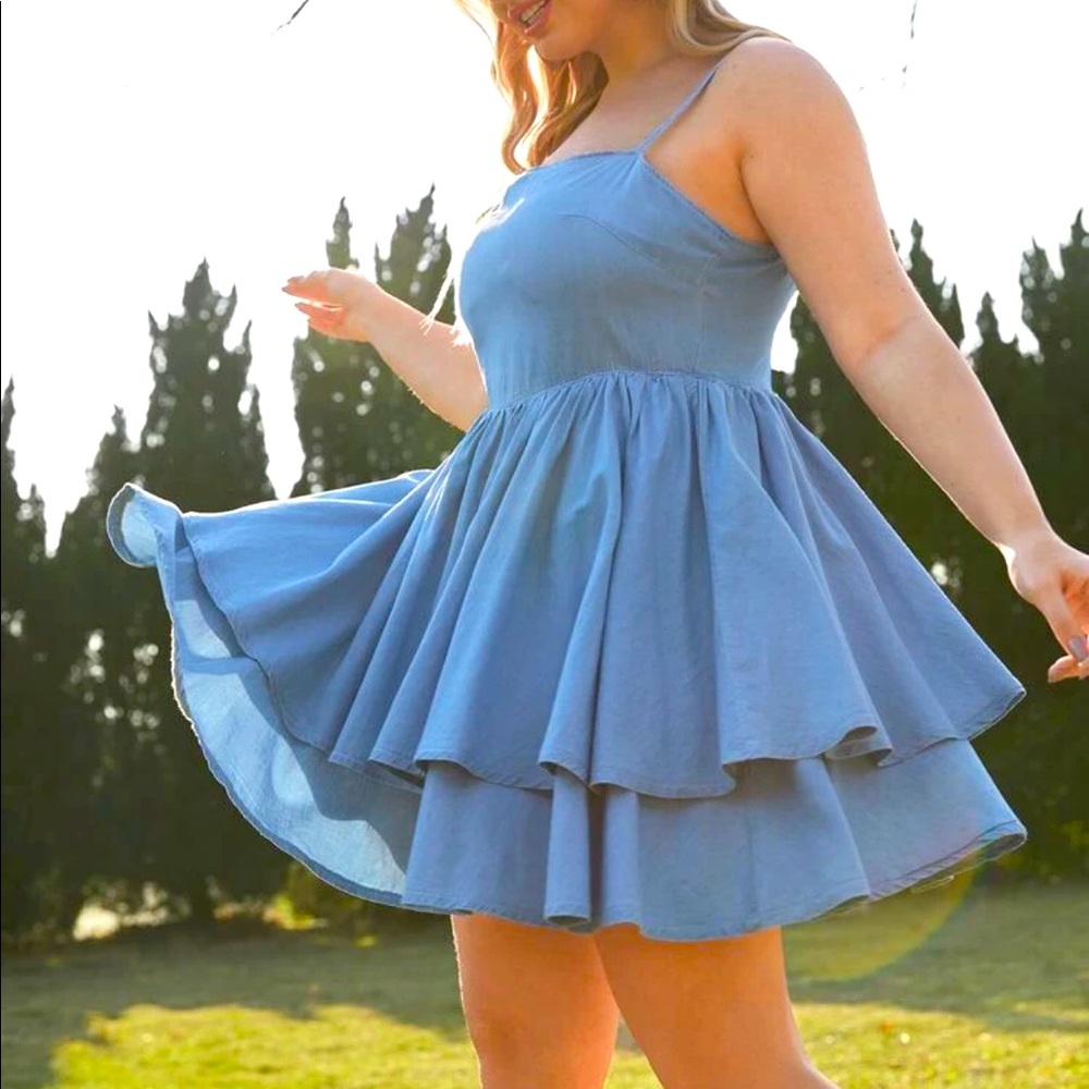 Layered Hem Cami Denim Dress